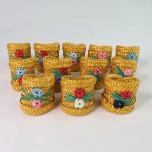 12 Table Napkin Rings Flower Design Country Core Farmhouse Handwoven